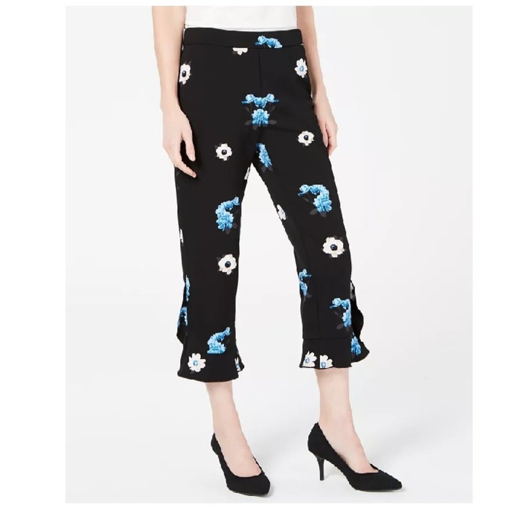 Alfani Floral-Print Ruffle-Hem Ankle Pant